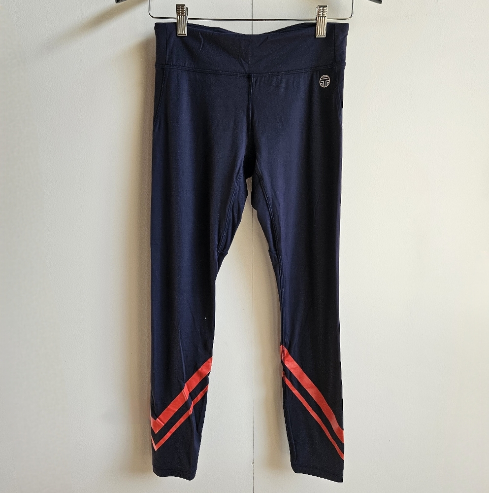 Tory Sport Navy Leggings with Red Stripes in Women's M
